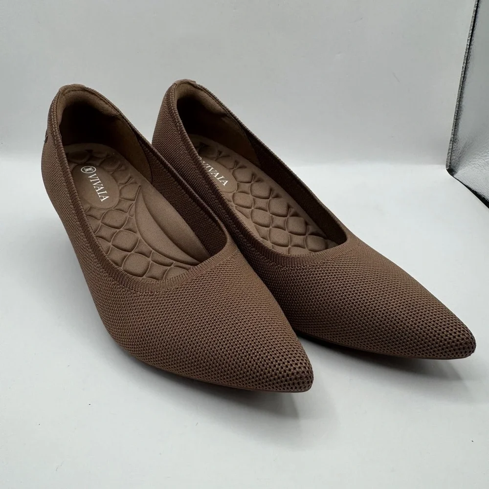 VIVAIA Pointed Toe Wedge Pumps Womens 38.5 Brown Knit Sustainable Comfort Shoes